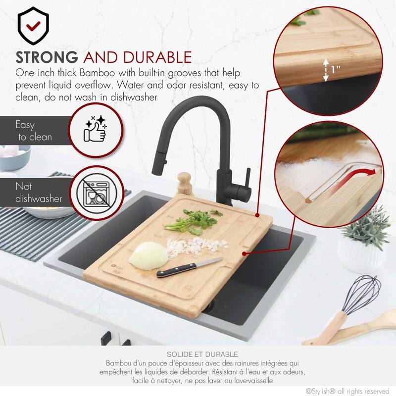 STYLISH 18 inch Over the Sink Bamboo Cutting Board A-904 - 18" x 12" x 1"