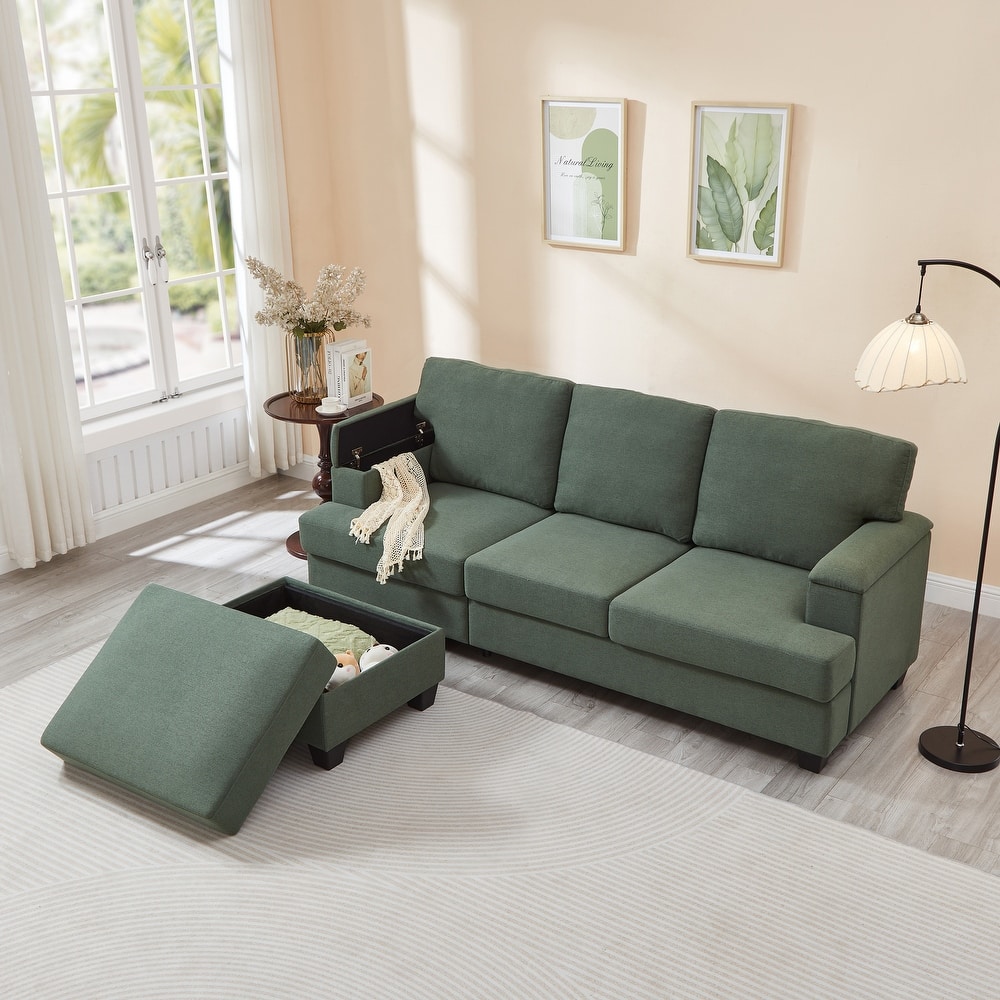 L-shaped Chaise Sectional Sofa with Movable Ottoman, Hidden Storage in Armrests & Seats, Storage Couches with Thick Cushions