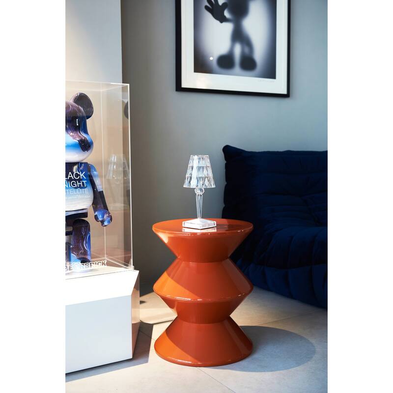 Round Side Table in ABS Plastic with Double-Hourglass Design End Table For Indoor and Outdoor