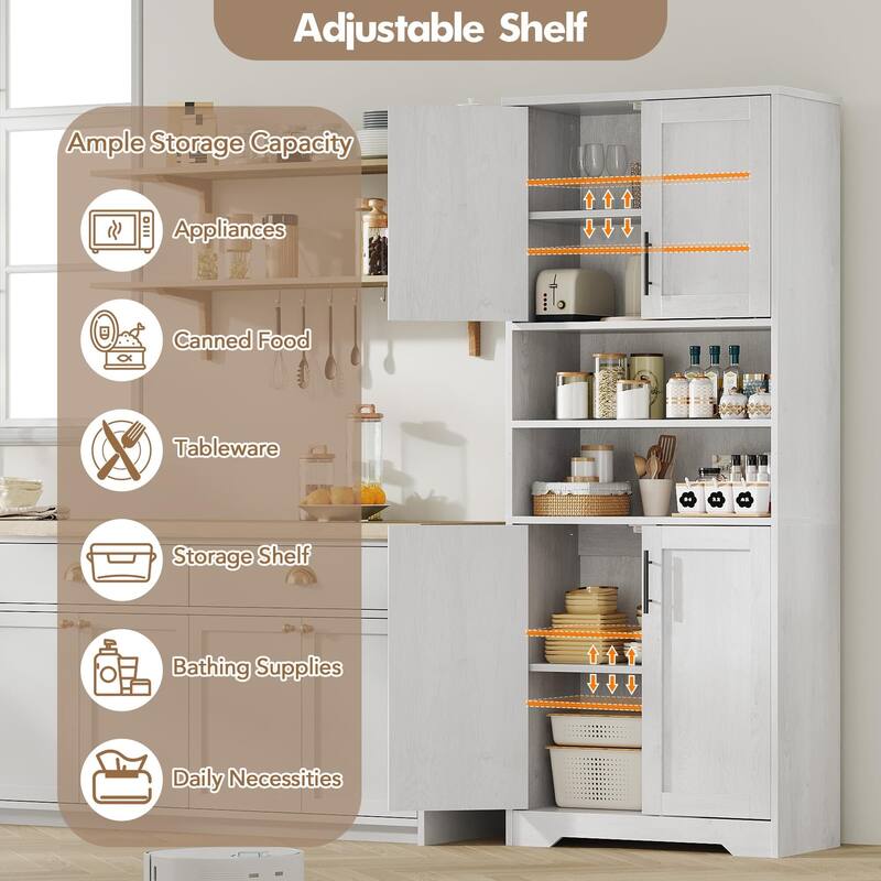 67" Tall Storage Cabinet, Kitchen Pantry Cabinet with Adjustable Shelves, Open Compartments