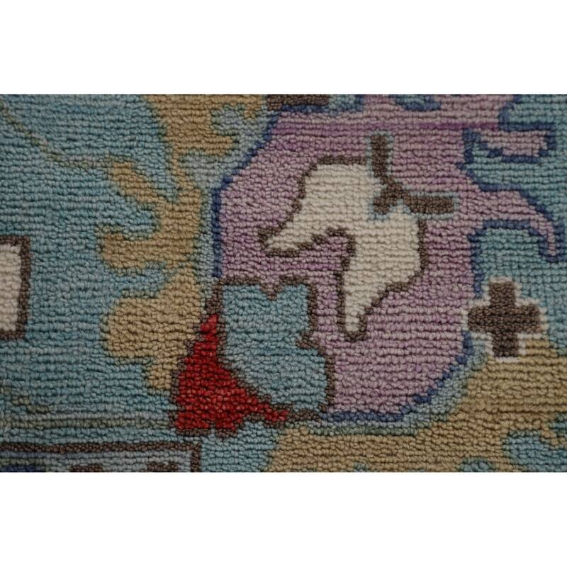 Floral Ivory & Blue Oushak Oriental Area Rug Handmade Wool Carpet - 9'0"x 11'7"