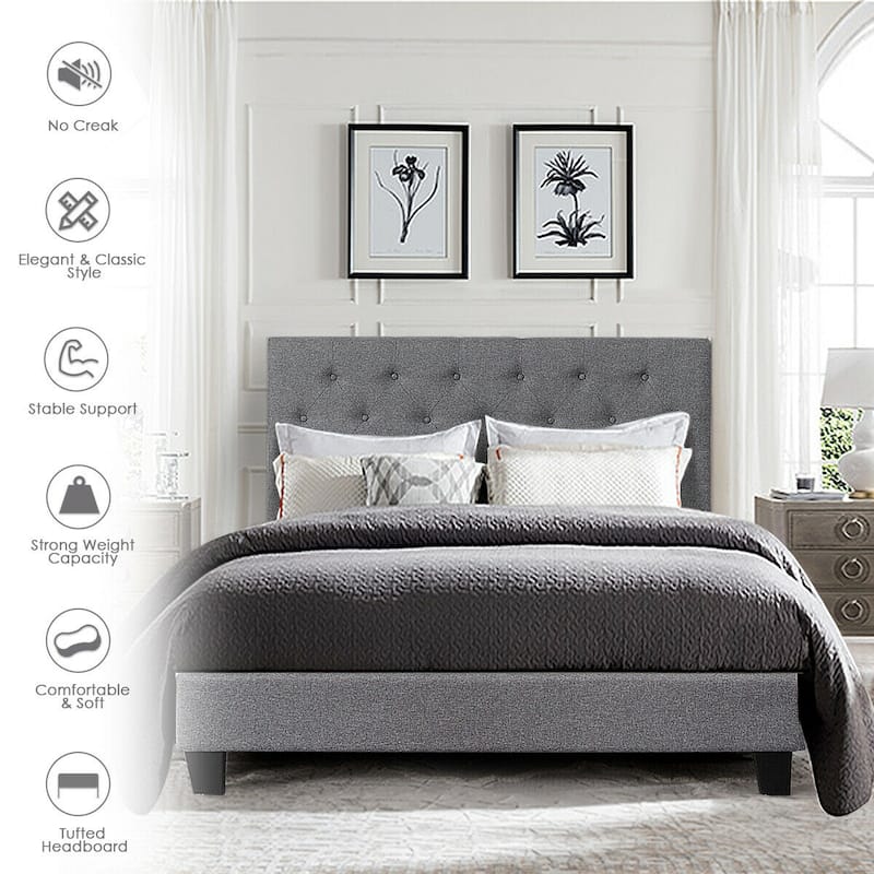 Gymax Full Size Upholstered Panel Bed W/Linen Panel Headboard