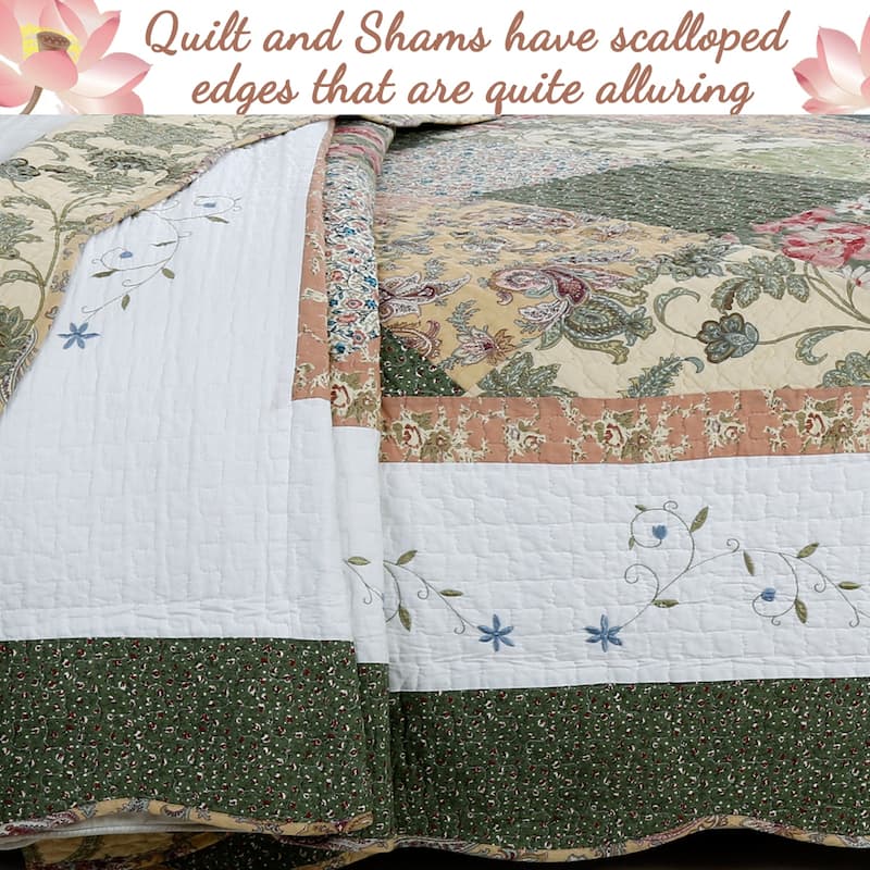 The Green Barn Cypress Ridge Forest Floral Patchwork 3-piece Quilt Bedding Set