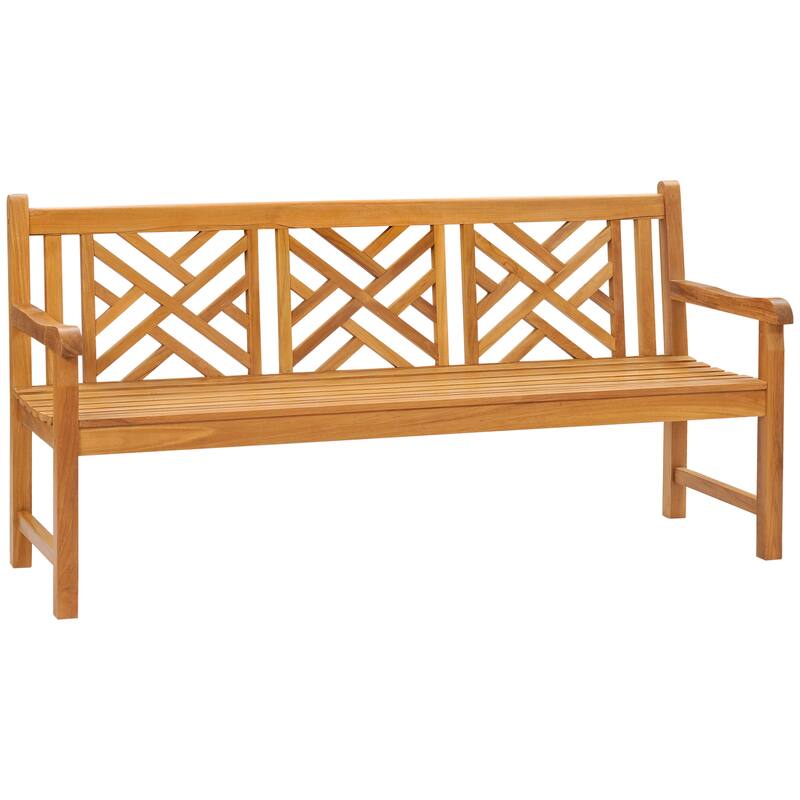 Chic Teak Chippendale Outdoor Teak Wood Patio & Garden Triple Bench