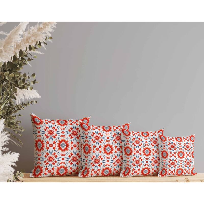 Batik Bliss Faux Suede Reversible Throw Pillow Red and Grey