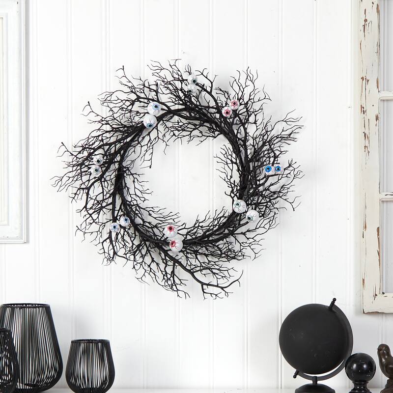 Gazing Eyeballs Halloween Twig Wreath, 30-Inch, Unlit
