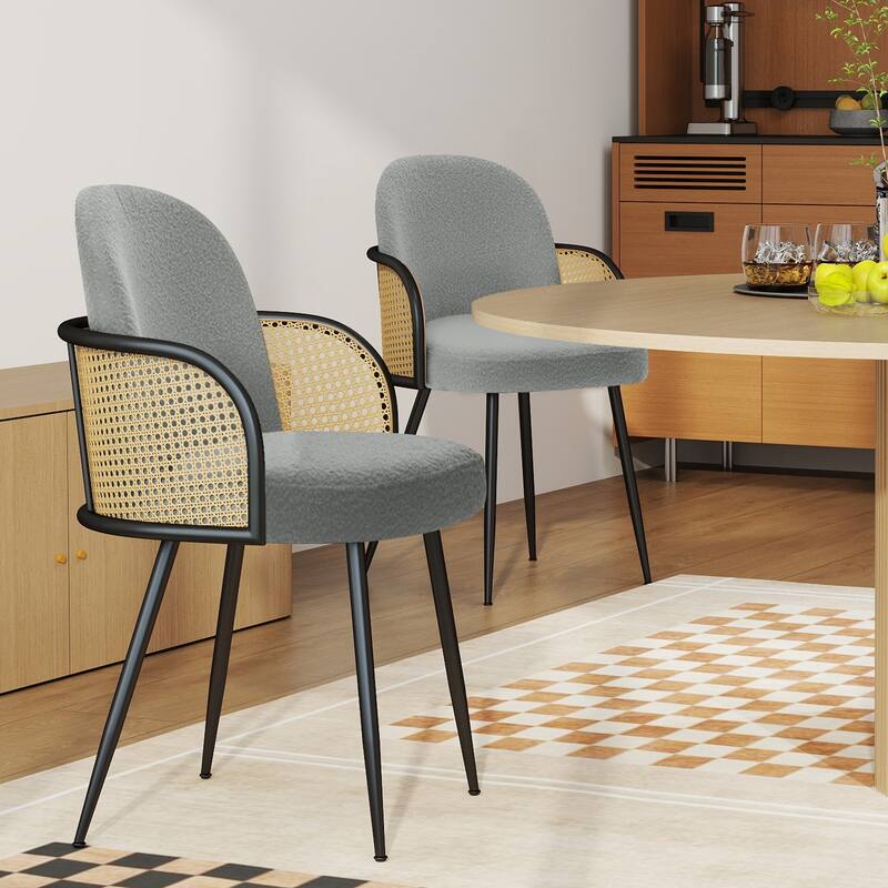 Upholstered Rattan Dining Chairs Set of 2, Arm Side Chair - 21.8" W x 24.2" D x 33" H