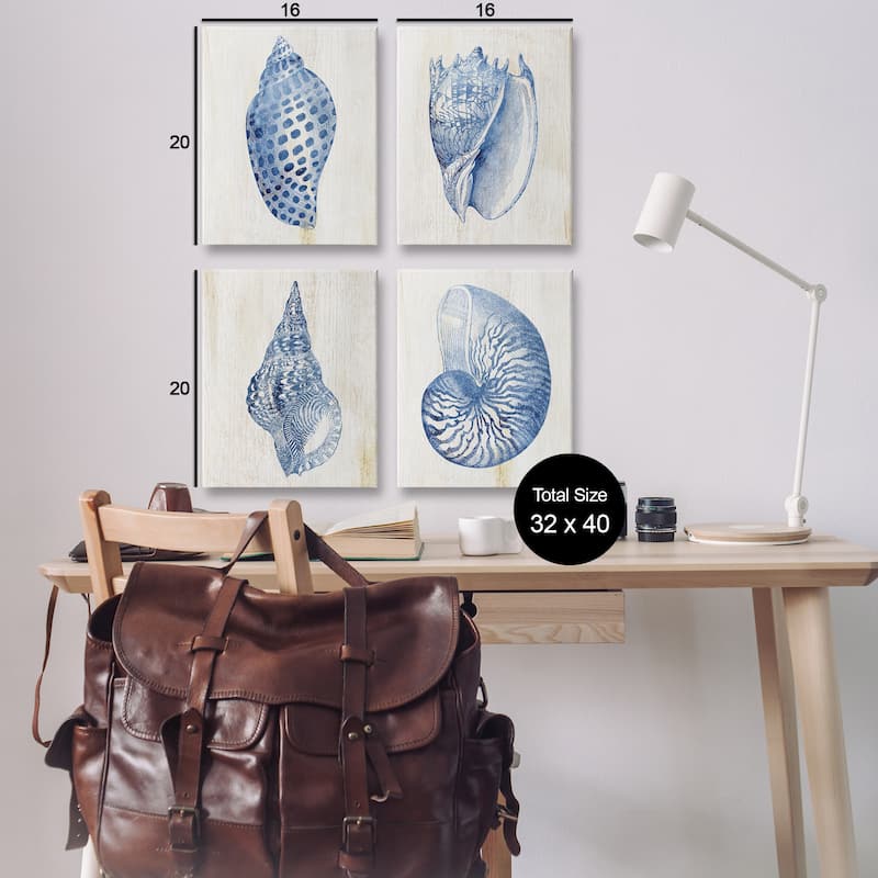 Stupell Blue Seashells on Beige Canvas Wall Art Design By Susan Arnot (Set of 4)