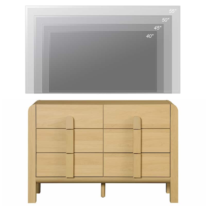 WAMPAT Modern 6 Drawer Dresser TV Stand For 55 Inch TV, Curved Entertainment Center, Wood TV Console With Storage
