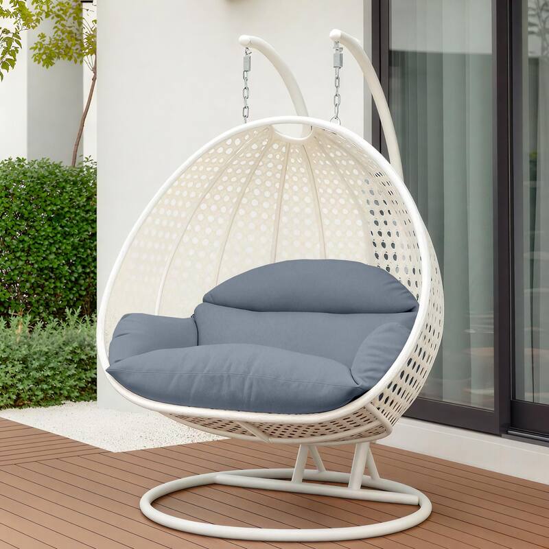 Egg-Shaped Swing Chair with Stand 2-Person Outdoor Patio Swing - Iron Frame & All-Weather Washable Cushions