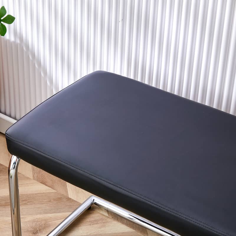 Black shoe changing bench silver metal legs