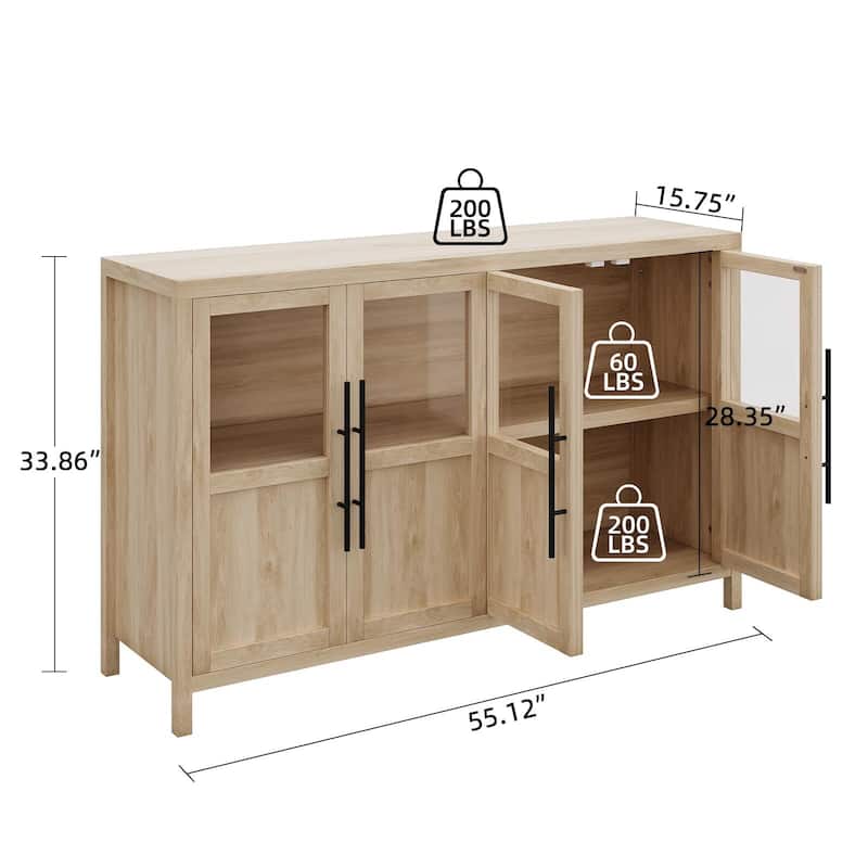 Large Buffet Cabinet with Storage, Sideboard Buffet Cabinet with Glass Doors