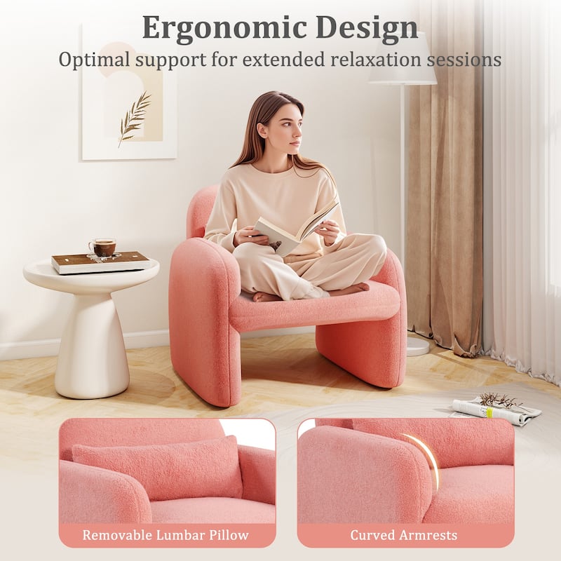 Gymax 2PCS Modern Accent Chair Sherpa Fabric Upholstered Armchair w/