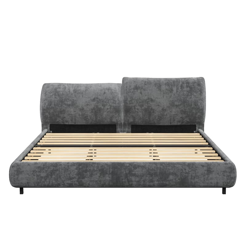 Christopher Knight Home - Julian Modern Fabric Upholstered Bed Frame with Adjustable Cushions and No Box Spring Design