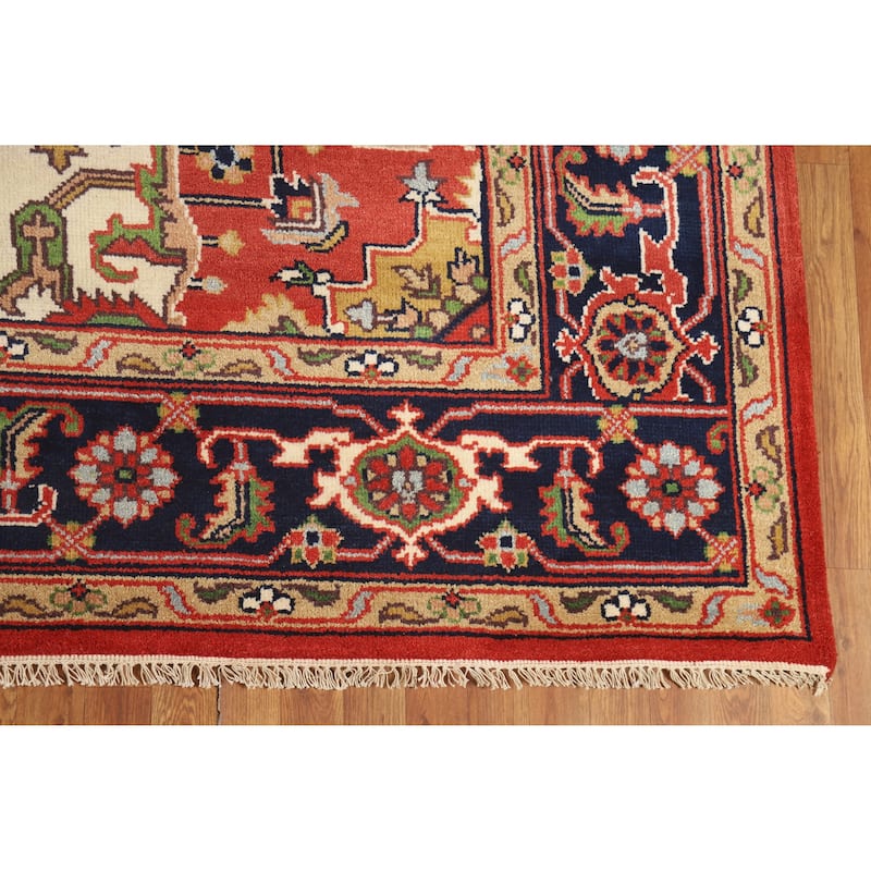 Hand Knotted Oriental 100% Wool Carpet Traditional Medallion Oranges & Rust Heriz (serapi) Area Rug - 12' 0'' X 9' 0''