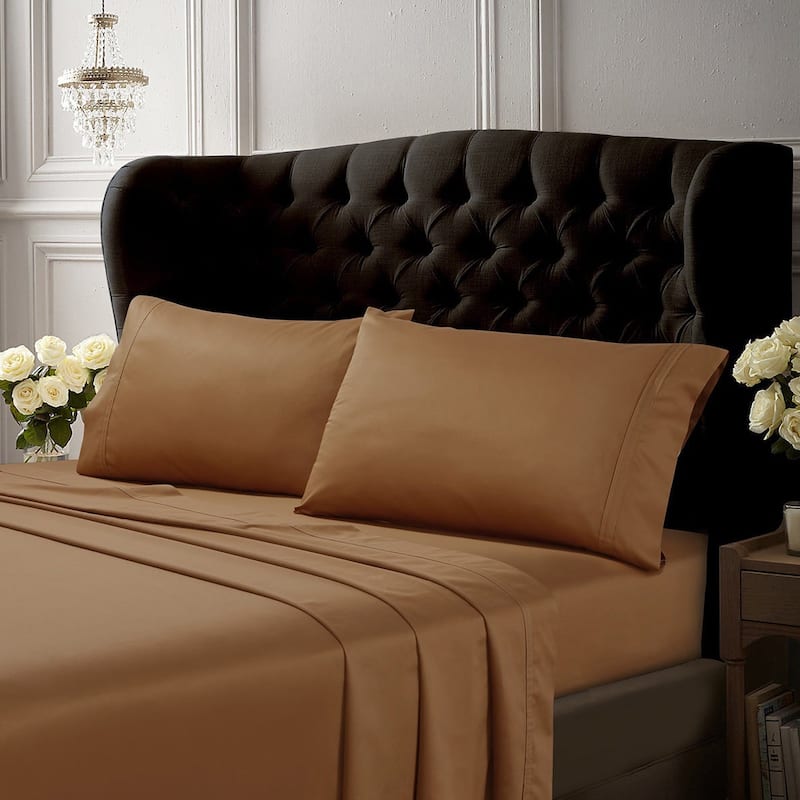 Egyptian Cotton 500 TC Extra Deep Pocket 6-Piece Bed Sheet Set - King - Cafe