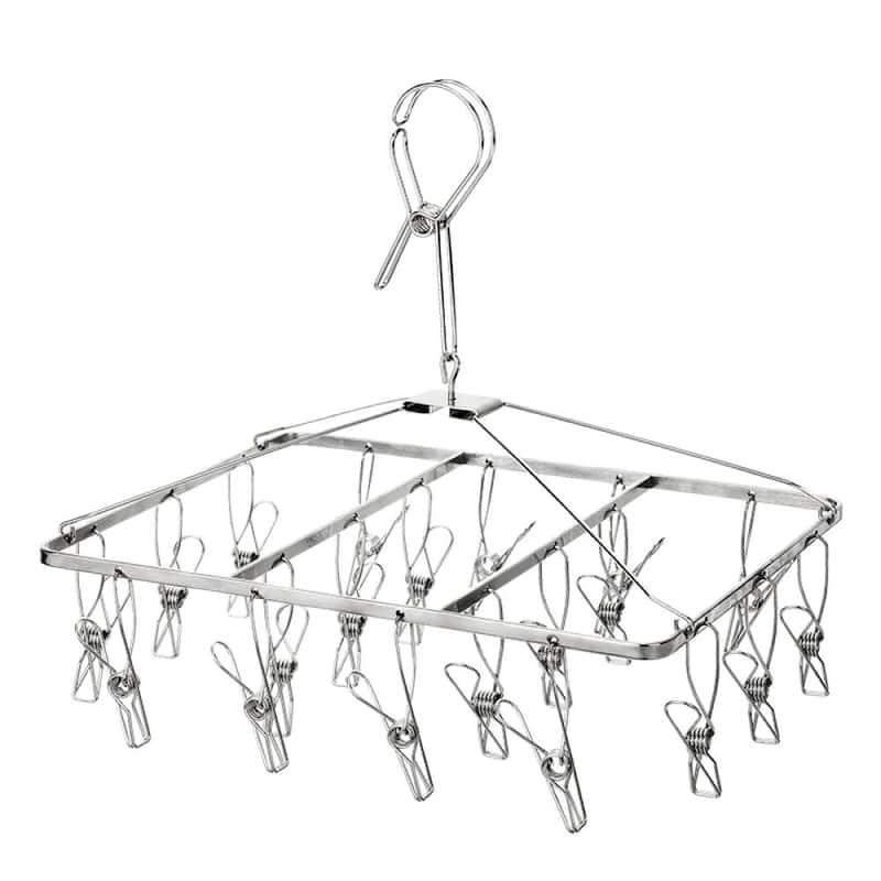 YBM Home Stainless Steel Laundry Hanging Rack Collapsible for Storage - 20 Clips