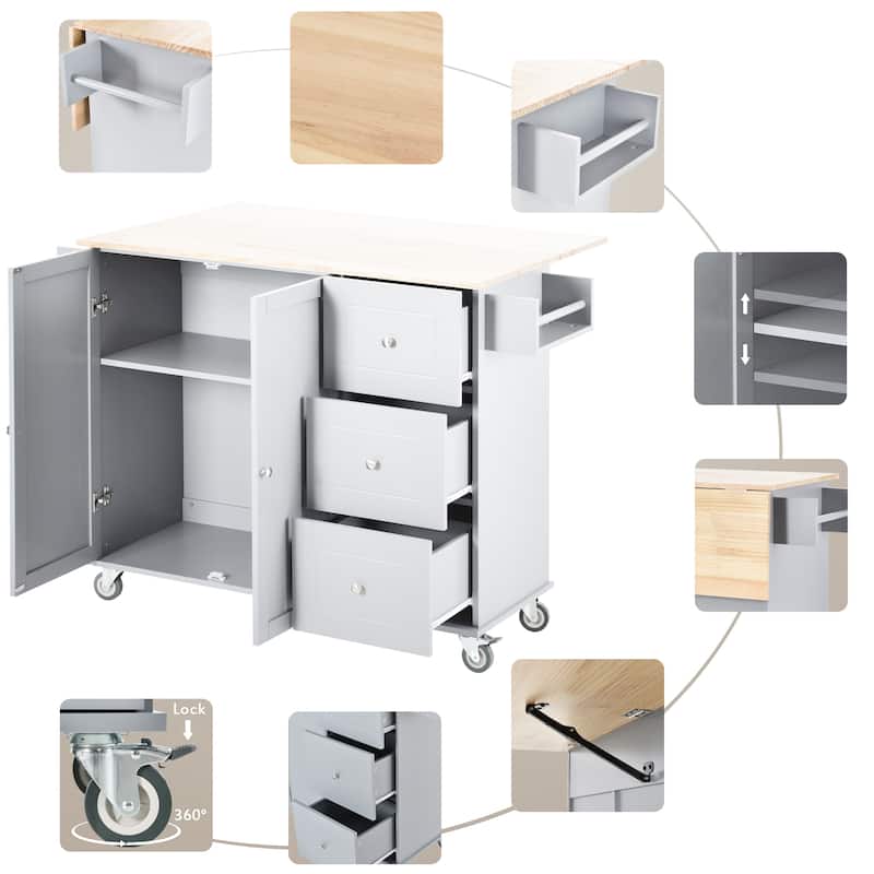 52.7 Inch Width Rolling Mobile Kitchen Island with Locking Wheels