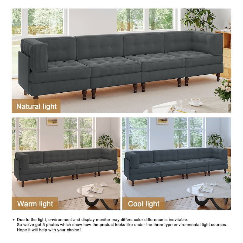 UIXE 4-Piece Corduroy Upholstered Modular Sectional Sofa for Living Room