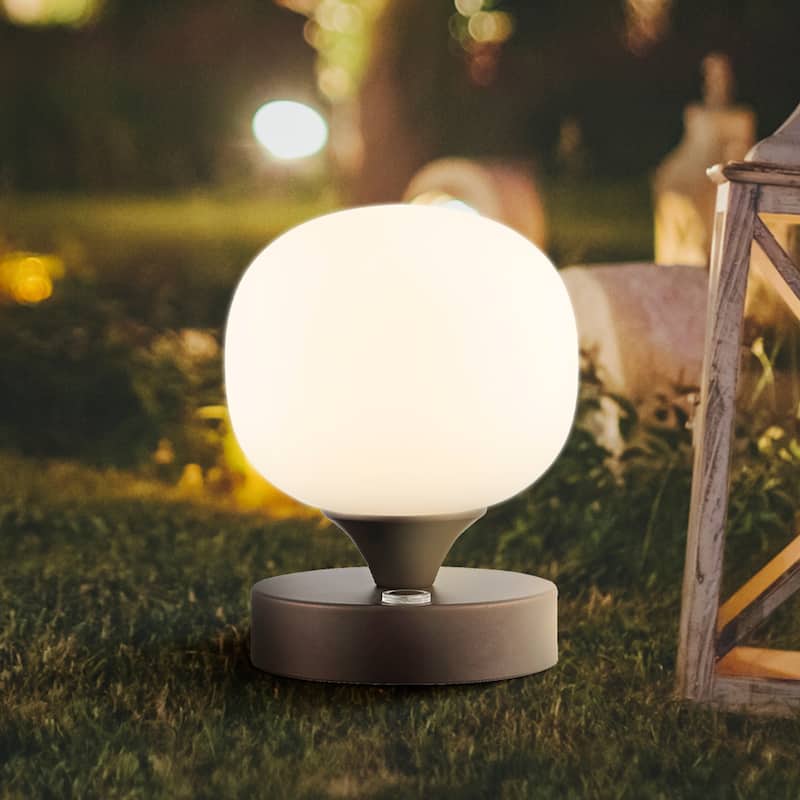 Zoe 6.13" Bohemian Farmhouse Iron Wireless Rechargeable Integrated LED Table Lamp, Oil Rubbed Bronze/White by JONATHAN Y