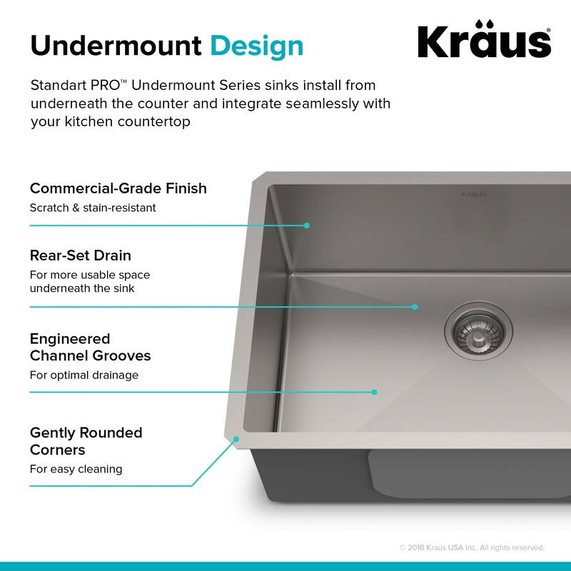 KRAUS Standart PRO Undermount Single Bowl Stainless Steel Kitchen Sink