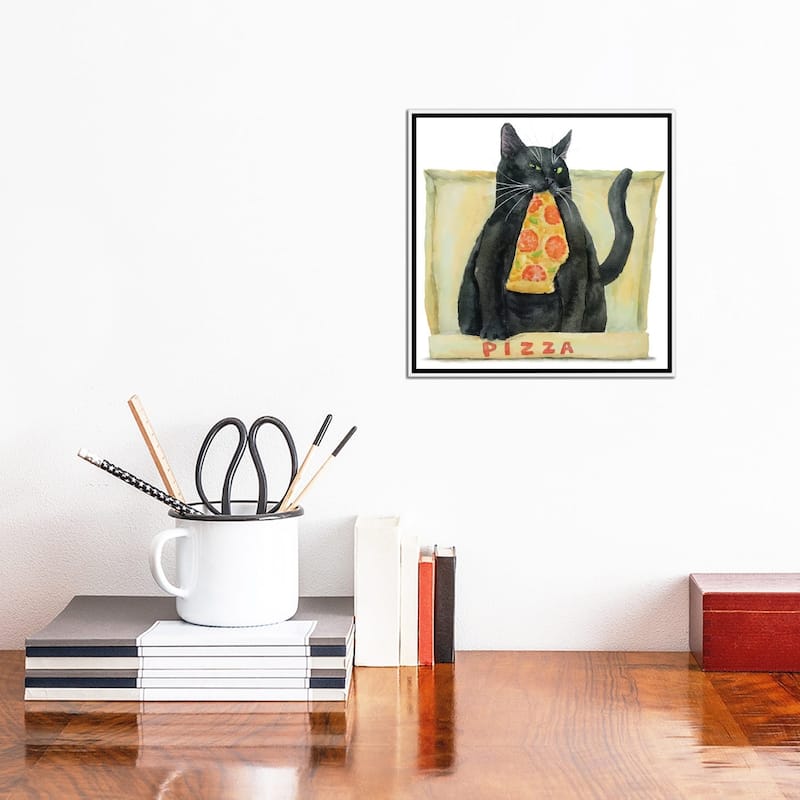 iCanvas "Black Cat And Pizza" by Alexey Dmitrievich Shmyrov Framed