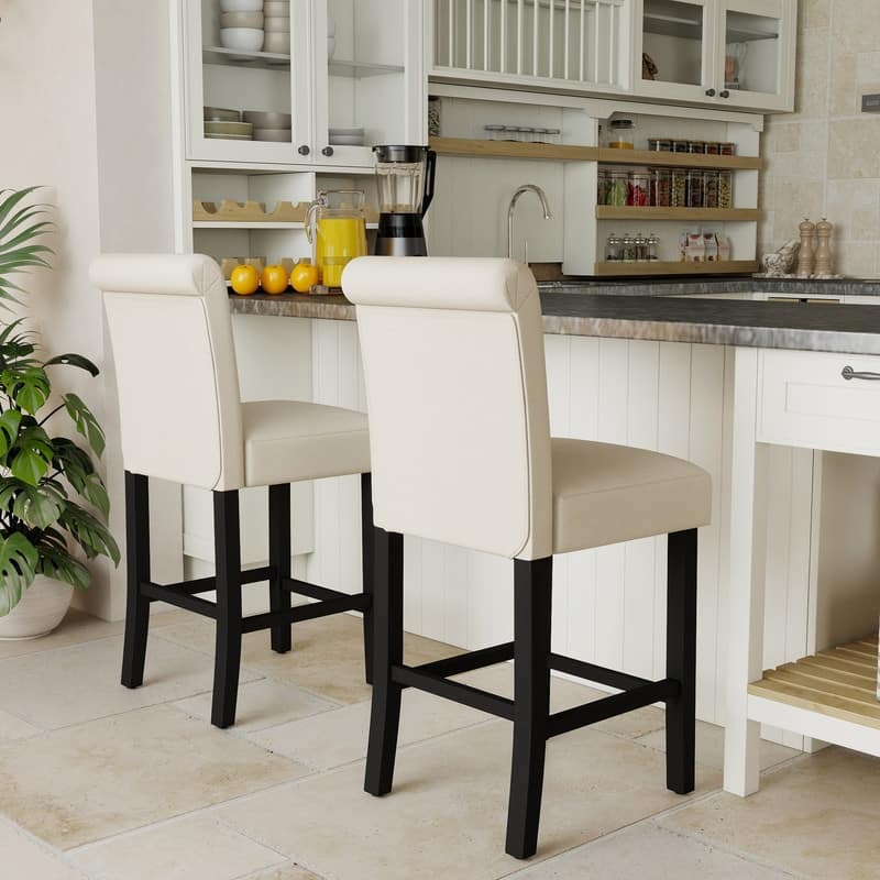 24 Inches Fabric Upholstered Counter Height Bar Stools with Button Tufted Back Set of 2