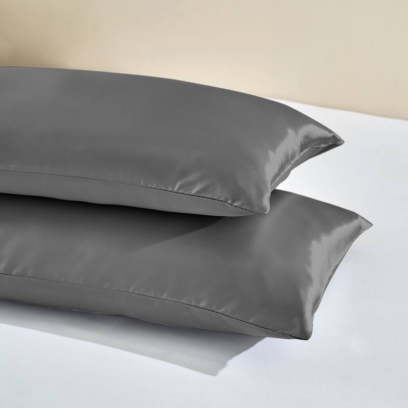 2 Pack Satin Pillowcase Silky Pillow Cases Set - Queen - Dark Gray