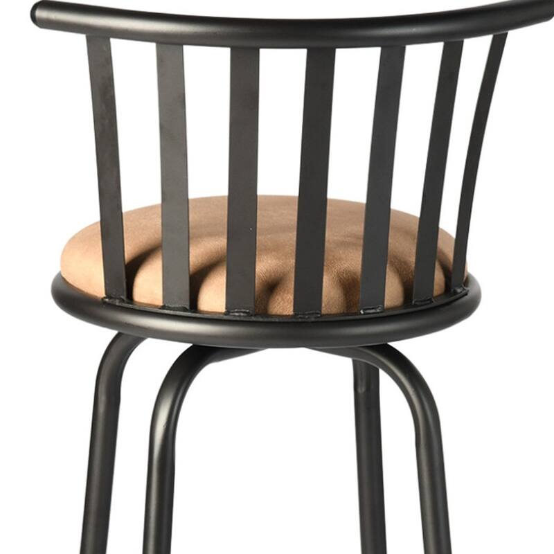Brown Faux Leather Adjustable Bar Stool Armless with Swivel and Footrest