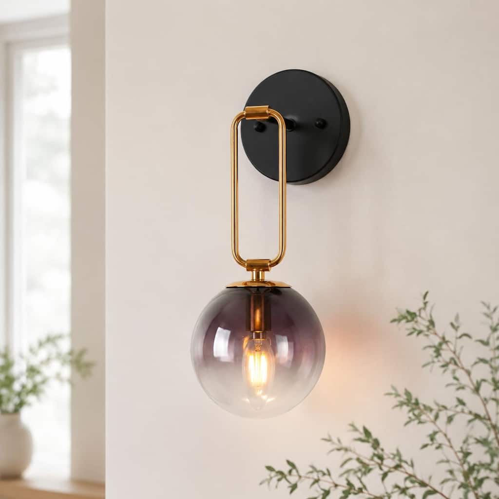 Modern Glam 1-Light Globe Sconces Art Deco Bathroom Vanity Lights with Colored Glass - L 5.5" x W 7.1" x H 14.5"