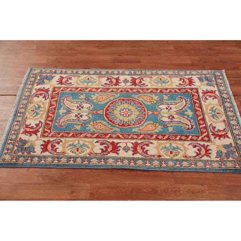 Blue Kazak Foyer Rug Hand-Knotted Wool Carpet - 2'8"x 4'2"