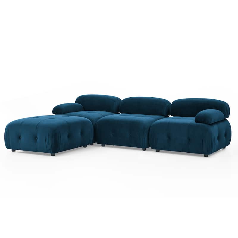 93" Velvet Modular Sectional Sofa with Button Tufted Design, Reversible Ottoman and DIY Combination