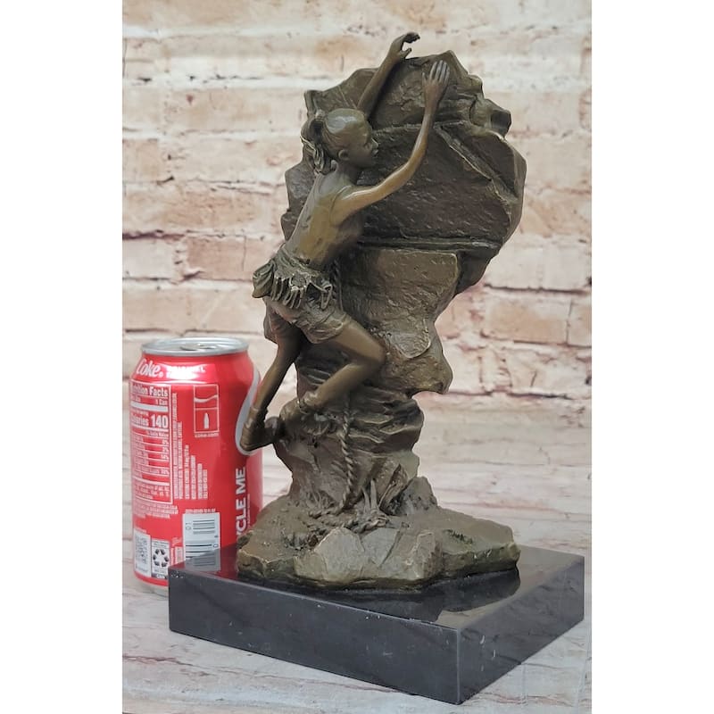 Female Rock Climber Mountaineering Scaling Wall Bouldering Alpinism Bronze Sculpture Statue