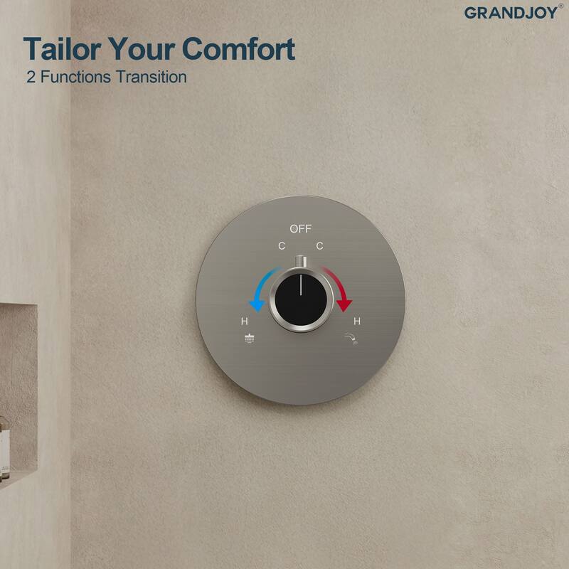 GRANDJOY 2-Function Shower System 5" High Pressure Shower Head and Tub Spout with Valve