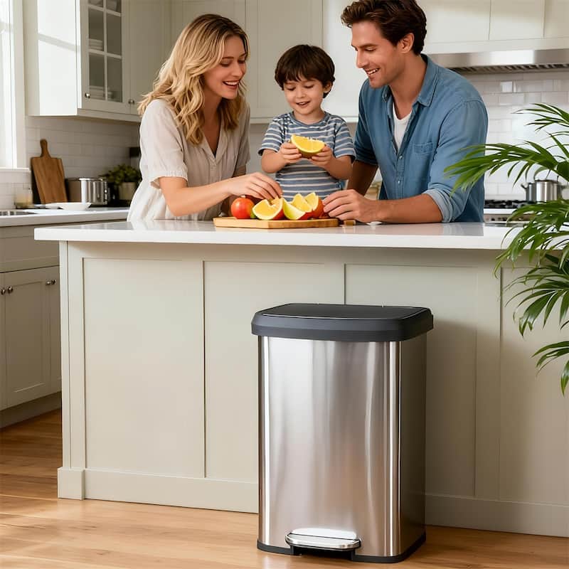 80 Liter / 21 Gallon Soft-Close, Smudge Resistant Trash Can with Foot Pedal, Stainless Steel, Sleek Finish - 80L