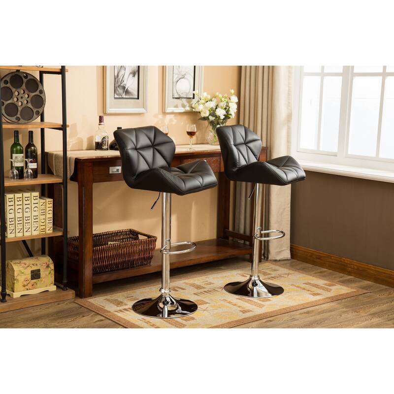 Contemporary Tufted Adjustable Height Hidraulic Bar Stools, Set of 2