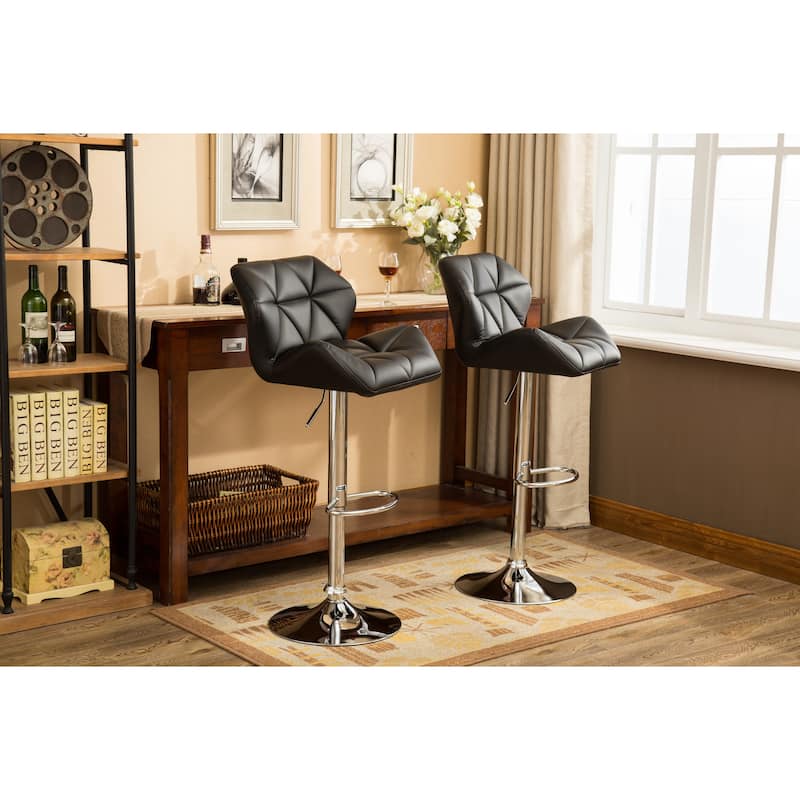 Roundhill Furniture Glasgow Height-adjustable Tufted Faux Leather Bar Stools (Set of 2)