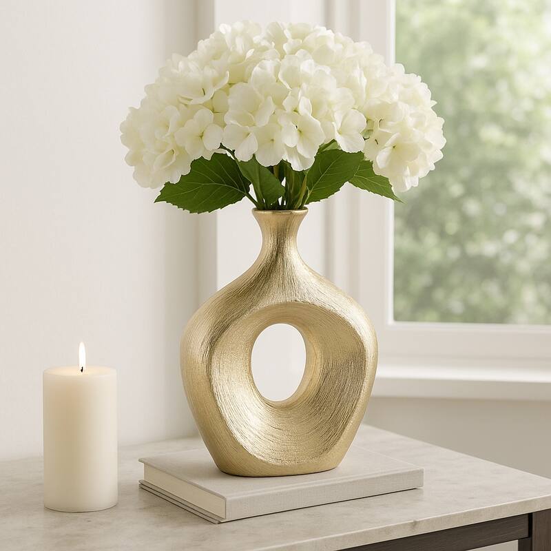 Modern Ceramic Textured Oval Cut-Out Vase - Home Decor - 13"