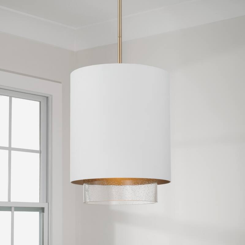 11.50"W x 19.50"H 1-Light Cylindrical Metal Pendant with Seeded Glass - 11.5"W x 19.5"H