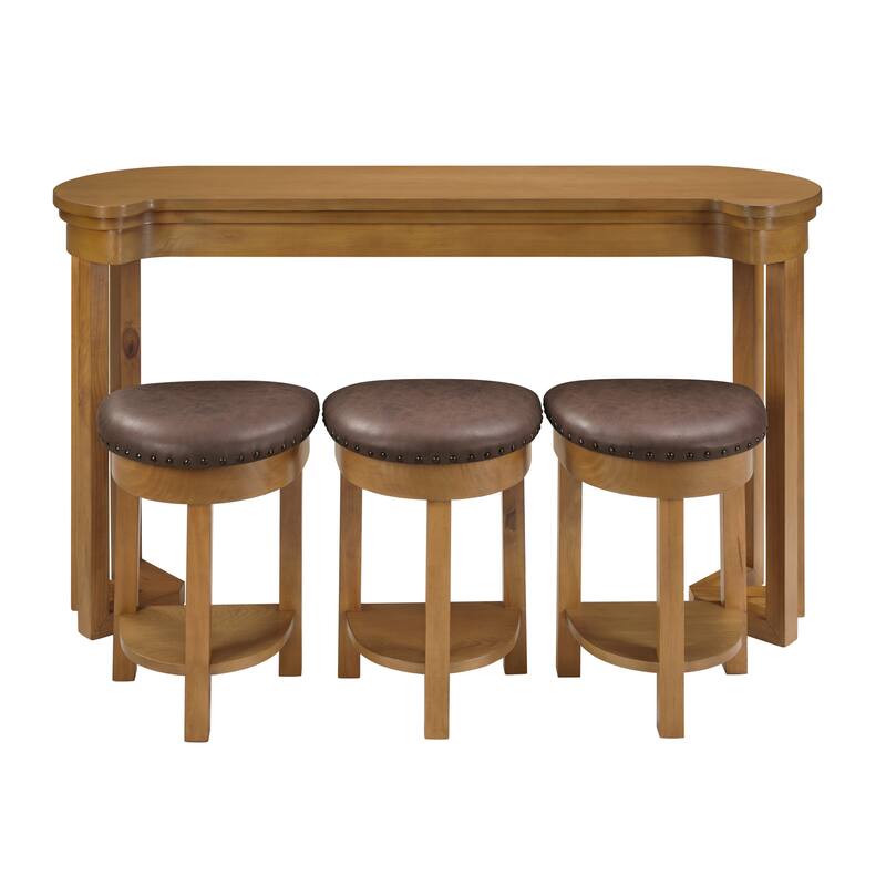 4 Piece Bar Table Set with 3 Bar Stools, Breakfast Table with 3 Padded Stools Solid Wood Counter Height Dining Table Set