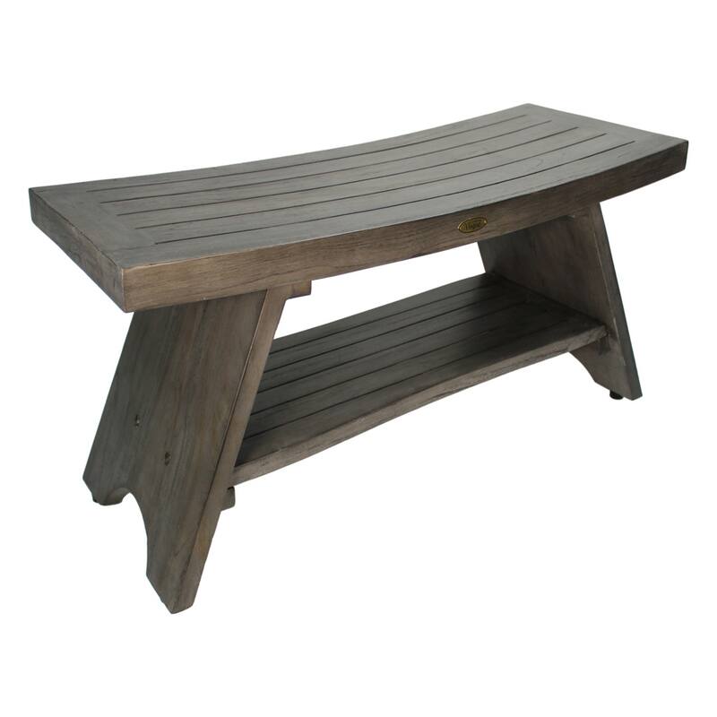 CoastalVogue Serenity Antique Gray 35" Teak Shower Bench with Shelf - 36