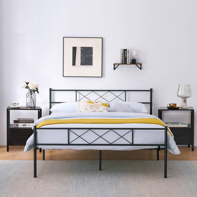 Taomika 3-Pieces Queen size Bed Frame and Modern Nightstand Set