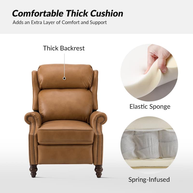 Noemon Genuine Leather Recliner with Nailhead Trims