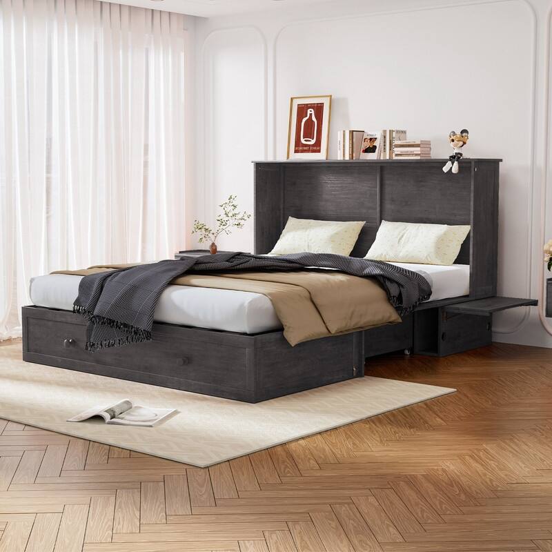 Mixoy Murphy Bed,Cabinet Chest Bed with Charging Station&Storage