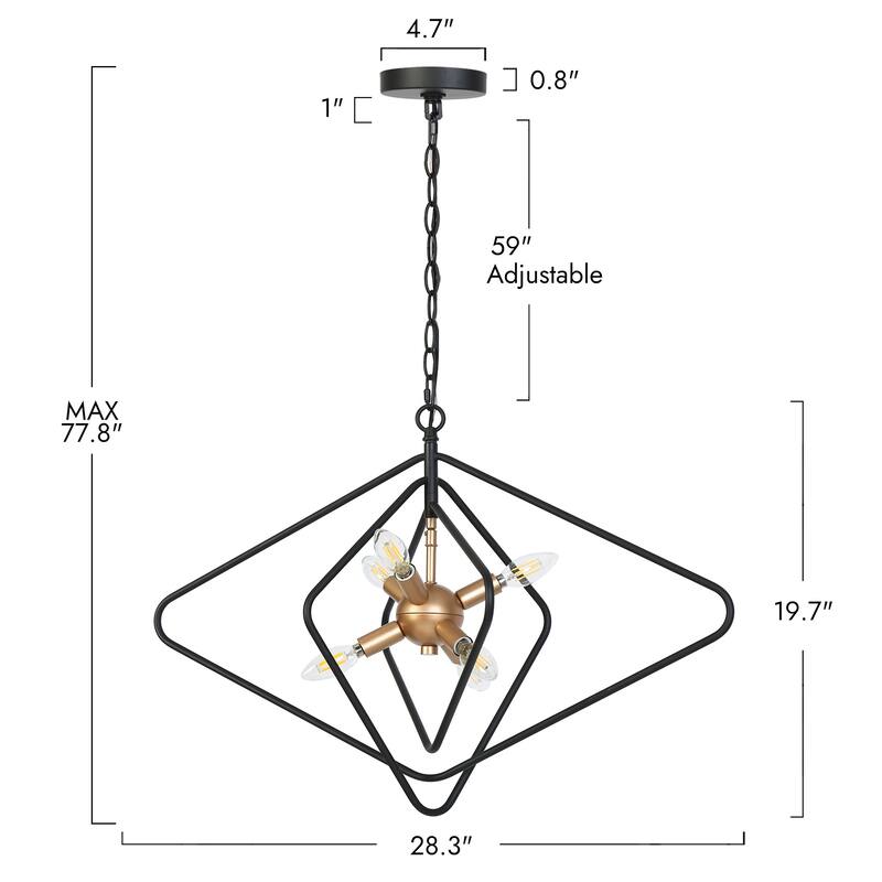 Modern Geometric 6-Light Black Gold Chandelier Sputnik Large Pendant Light Fixture for Kitchen Dining Room - 28.3 " × 19.7 "