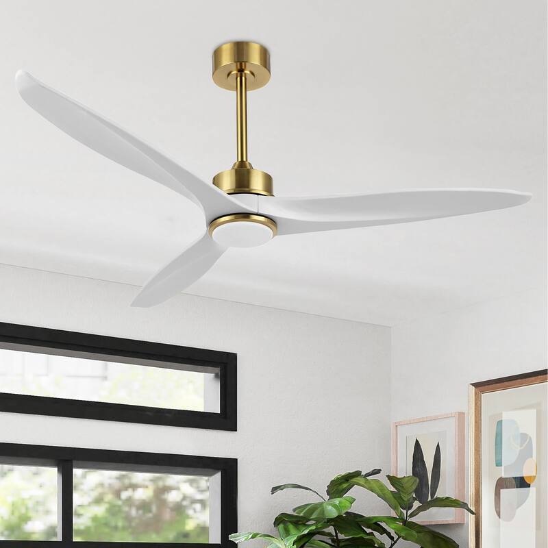 GetLedel 52-in Solid Wood Propeller LED Ceiling Fan with Remote and Light - Gold/White