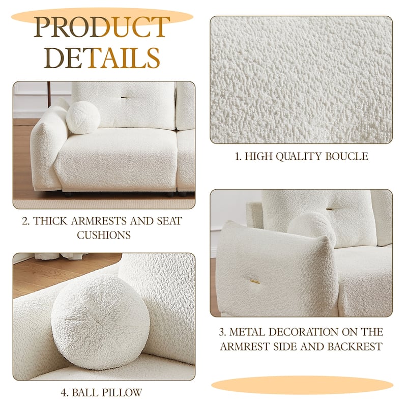 2 Piece Lamb's wool Loveseat Set with 2 Cushions and 2 Ball Pillows