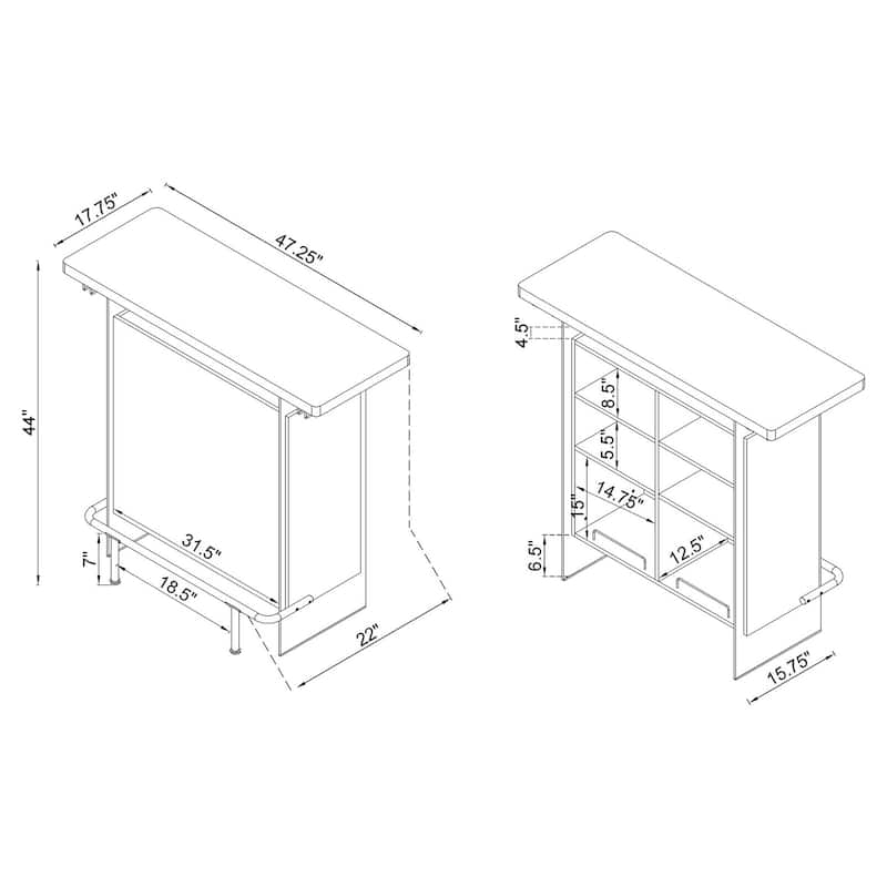 Rectangular Bar Unit with Footrest and Glass Side Panels