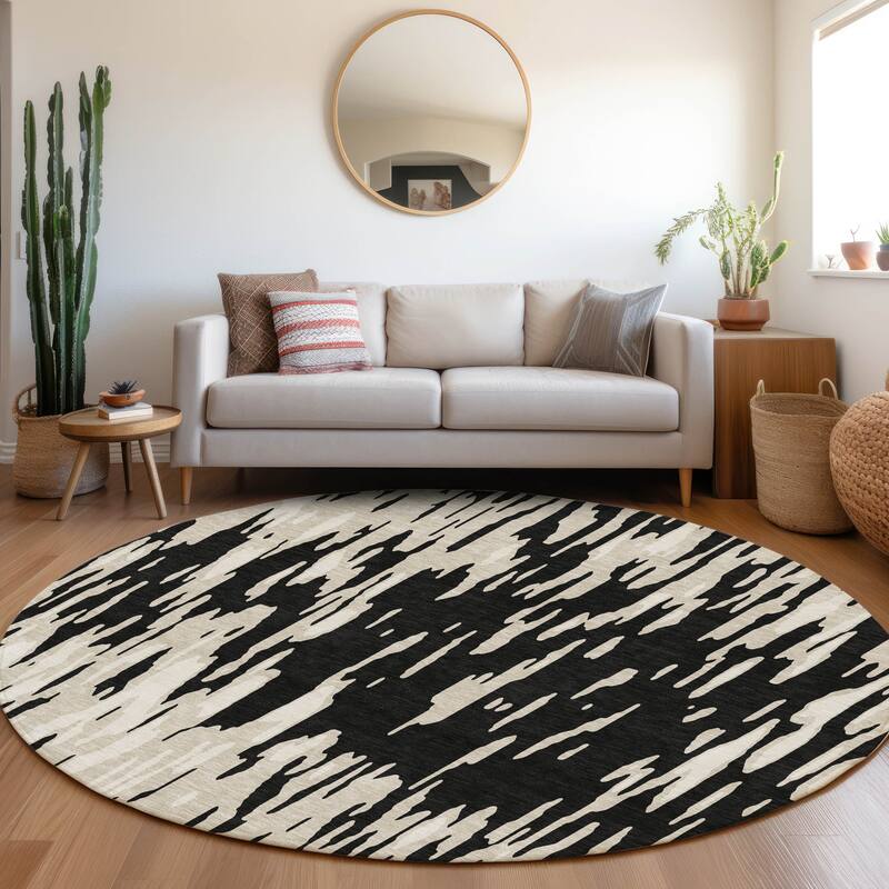 Premium Washable Super Soft Abstract Modern Mayfield Rug - Black - 8' x 8'