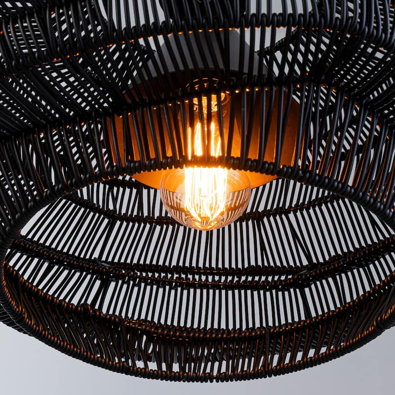 1-Light Outdoor Wicker Coastal Rattan Pendant Light